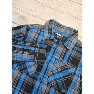 Tony Hawk Shirt Boys Size XL Plaid Button Down‎ Long Sleeve Blue Black Skater